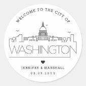 Washington DC Skyline | Bruiloft Welkom Favor Ronde Sticker (Voorkant)
