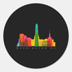Washington DC Skyline kleurrijke Washington DC Ronde Sticker