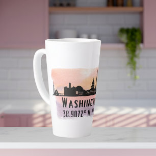 Washington DC Skyline Latitude en Lengtegraad Latte Mok