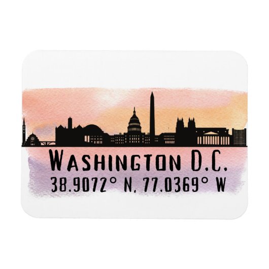 Washington DC Skyline Latitude en Lengtegraad Magneet (Horizontaal)