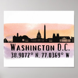 Washington DC Skyline Latitude en Longitude Print