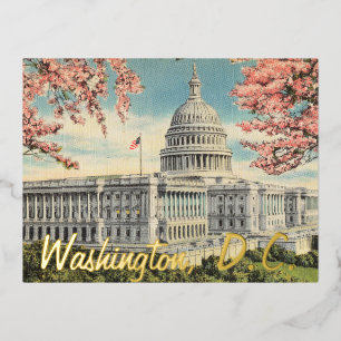 Washington DC US Capitol Cherry Blossom Gold Folie Feestdagen Briefkaart