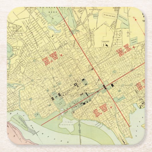 Washington, DC Vierkante Kartonnen Onderzetter (Voorkant)