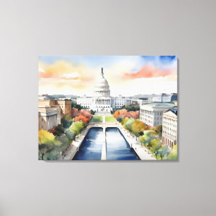 Washington DC waterverf kunst Canvas Afdruk