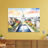 Washington DC waterverf kunst Canvas Afdruk (Insitu (Woonkamer))