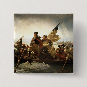 Washington door de Delaware - 1851 Vierkante Button 5,1 Cm