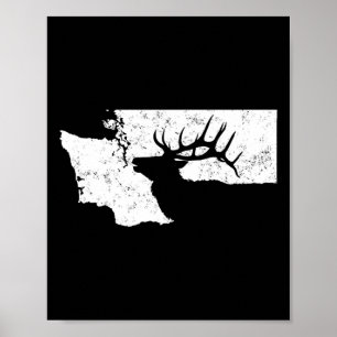 Washington Elk Hunting T Shirt - Bull Elk State SH Poster
