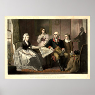 Washington en zijn familie Mezzotint door C. Schus Poster