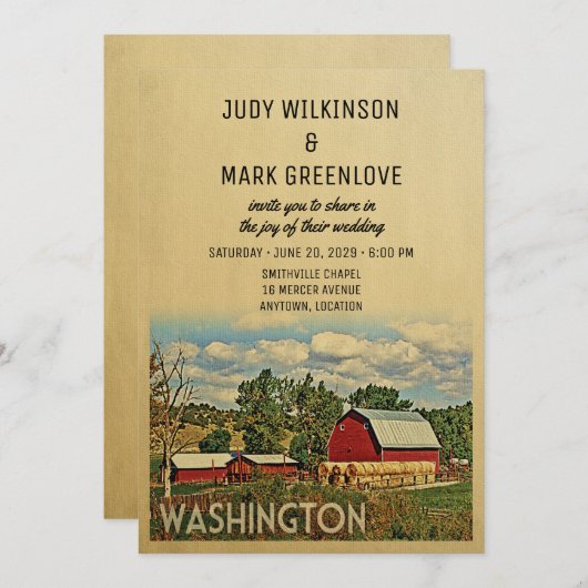 Washington Faire-part de mariage Farm Grange Rusti (Devant / Derrière)
