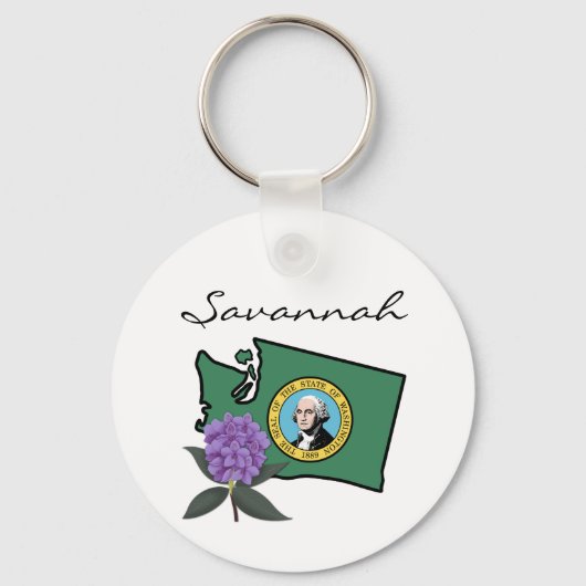 Washington Flag & Flower Rhododendron Aangepaste t Sleutelhanger (Voorkant)