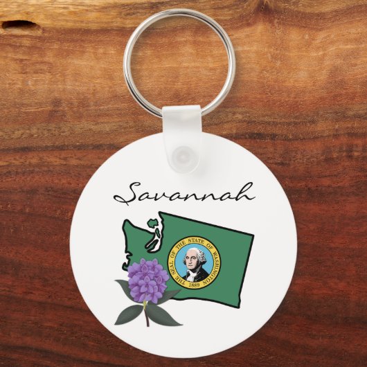 Washington Flag & Flower Rhododendron Aangepaste t Sleutelhanger (Voorkant)