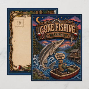 Washington Gone Fishing Witte Steur Briefkaart