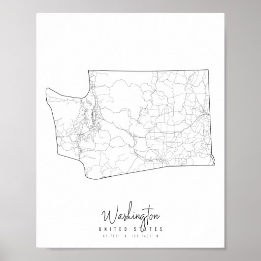 Washington Minimal Street Map Poster (Voorkant)