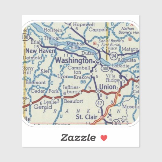 Washington Missouri  Map Sticker (Vel)