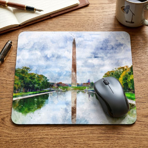 Washington Monument Aquarel met Weerspiegeling Muismat