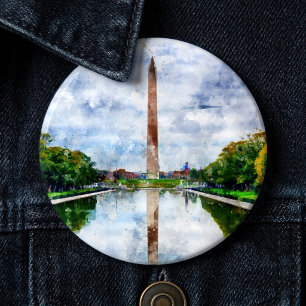 Washington Monument Aquarel met Weerspiegeling Ronde Button 6,0 Cm