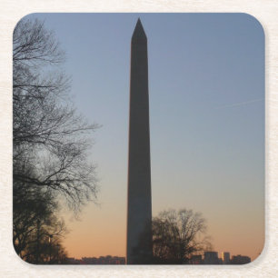 Washington Monument bij zonsondergang in DC Vierkante Kartonnen Onderzetter