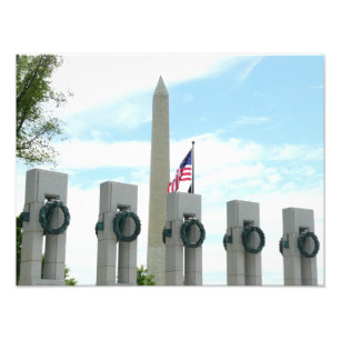 Washington Monument en WWII-herdenkingsmonument in Foto Afdruk