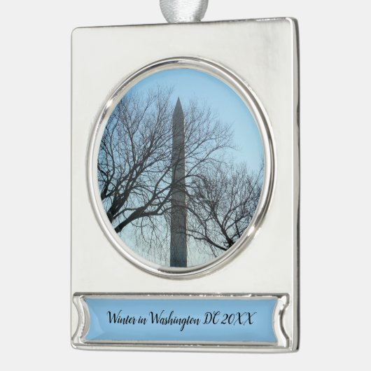 Washington Monument in Winter I Landschap Verzilverd Banner Ornament (Links)