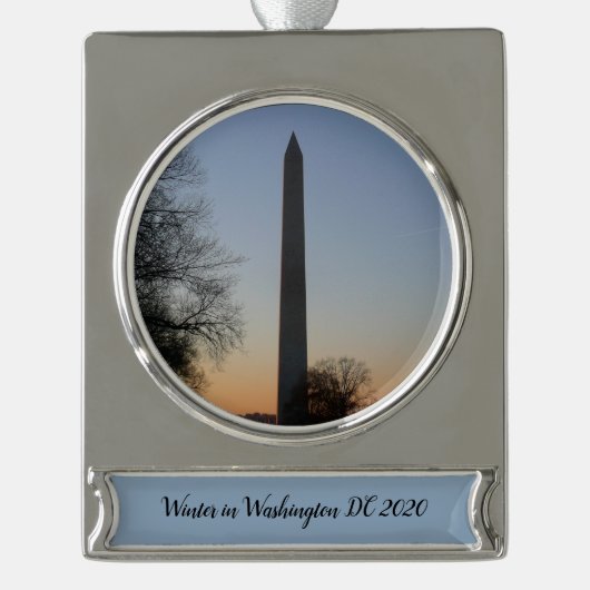 Washington Monument op Sunset Verzilverd Banner Ornament (Voorkant)