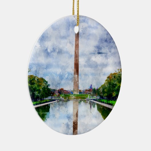 Washington Monument waterverf met reflectie Keramisch Ornament (Rechts)