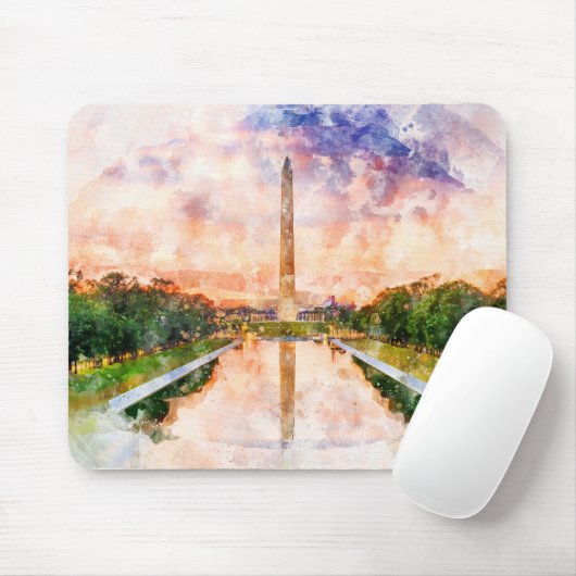 Washington Monument waterverf tijdens zonsondergan Muismat (Met muis)