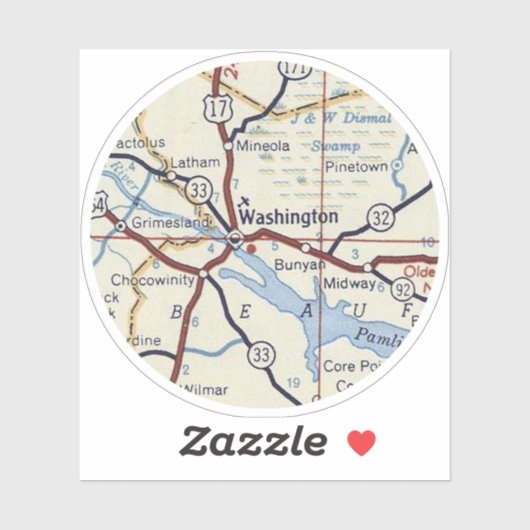 Washington North Carolina Map Sticker (Vel)