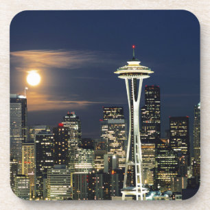 Washington, Seattle, Silhouet bij nacht vanaf Kerr Bier Onderzetter