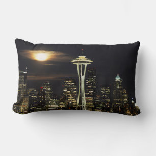 Washington, Seattle, Silhouet bij nacht vanaf Kerr Kussen