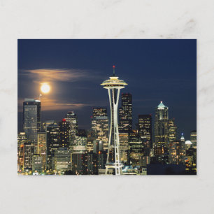 Washington, Seattle, Skyline 's nachts van Kerry 1 Briefkaart