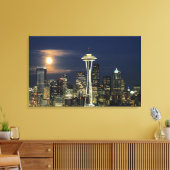 Washington, Seattle, Skyline 's nachts van Kerry 1 Canvas Afdruk (Insitu (Woonkamer))