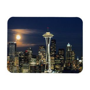 Washington, Seattle, Skyline 's nachts van Kerry 1 Magneet
