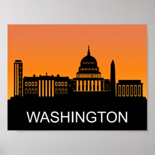 Washington silhouet, zomer zonsondergang illustrat poster