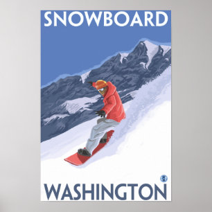 Washington Snowboarding Vintage Travel Poster