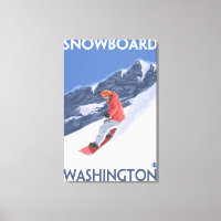 Washington Snowboarding Vintage Travel Poster