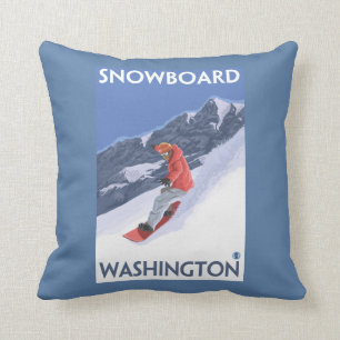 Washington Snowboarding Vintage Travel Poster Kussen