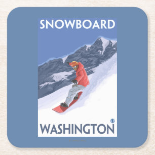 Washington Snowboarding Vintage Travel Poster Vierkante Kartonnen Onderzetter
