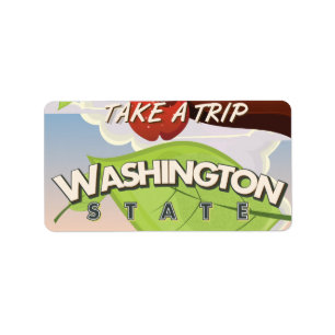 Washington State Appelboom Reisposter Cartoon. Etiket