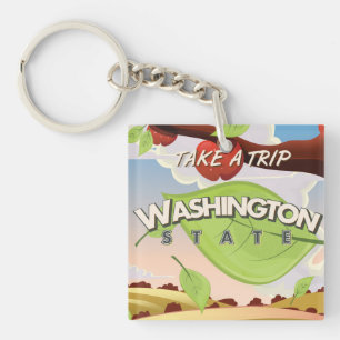 Washington State Appelboom Reisposter Cartoon. Sleutelhanger