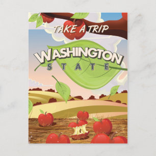 Washington State Apple tree Travel Poster Cartoon Briefkaart