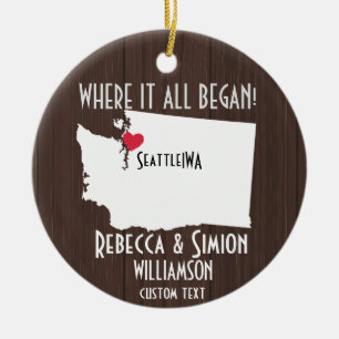 Washington State Love Aangepaste Kaart Nieuw Paar Keramisch Ornament