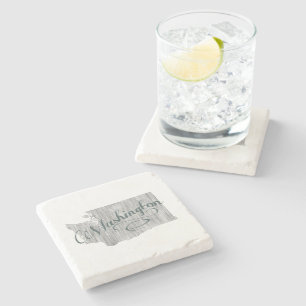 Washington  Typografie State Map Shape Grey Stenen Onderzetter