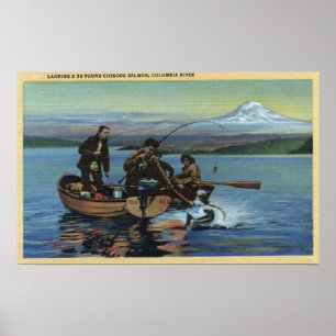 Washington - Uitzicht van vissers die een zalm van Poster