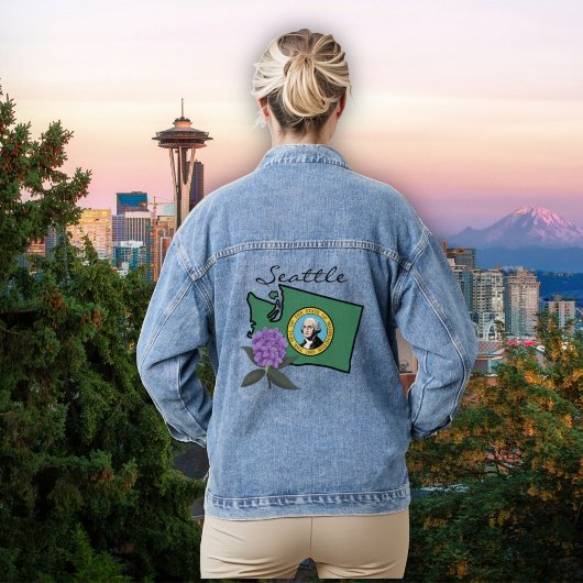 Washington vlag en ventilator Pacific Rhododendron Denim Jacket