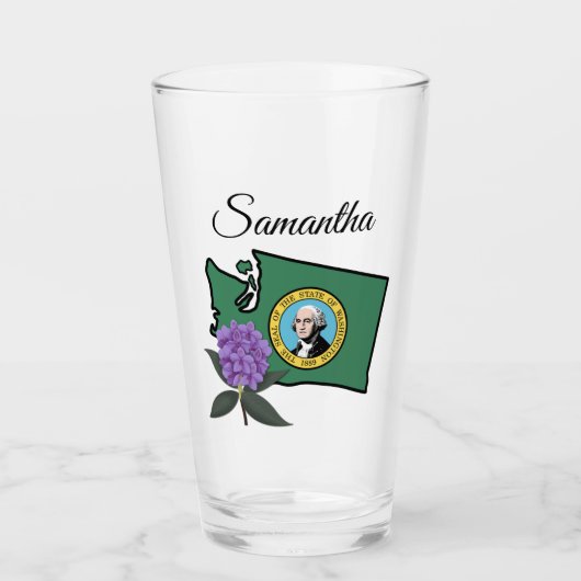 Washington vlag en ventilator Pacific Rhododendron Glas (Voorkant)