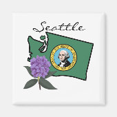 Washington vlag en ventilator Pacific Rhododendron Magneet (Voorkant)