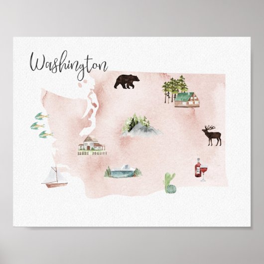 Washington Wanderlust Landmarks Map Poster (Voorkant)