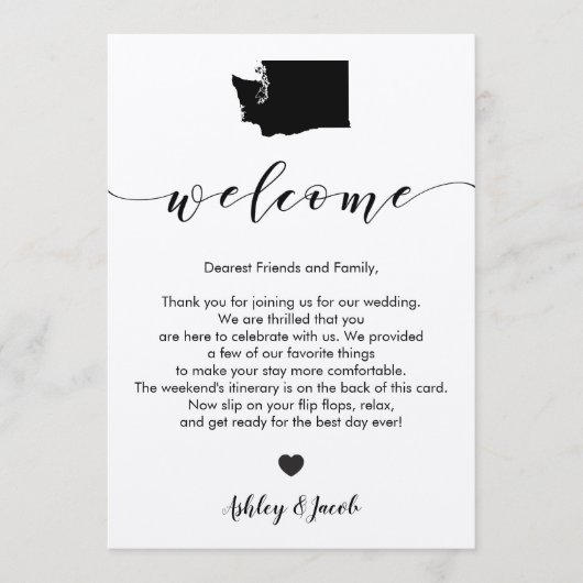 Washington Wedding Welcome Letter & Route Kaart (Voorkant)