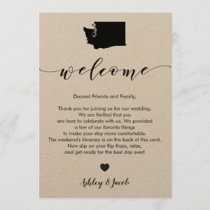 Washington Wedding Welcome Letter & Route Kaart