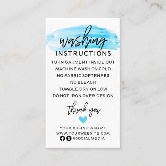 Wasinstructies Kledingverzorging Shirt Visitekaartje (Voorkant)